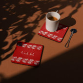 white hollies in red -  God Jul スクエアペーパーコースター