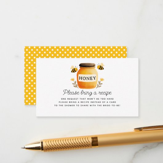 White Honey & Bees Bridal Shower Recipe Request エンクロージャーカード (正面/裏面インサイチュ)
