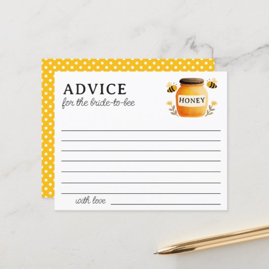 White Honey Jar Bees Bridal Shower Advice Card (正面/裏面インサイチュ)