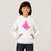 White Hoodie with Pink Ghost – Cute & Cozy Graphic (正面フル)