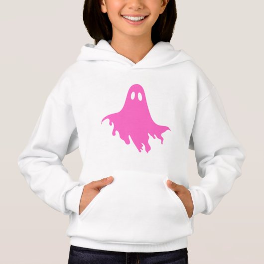 White Hoodie with Pink Ghost – Cute & Cozy Graphic (正面)