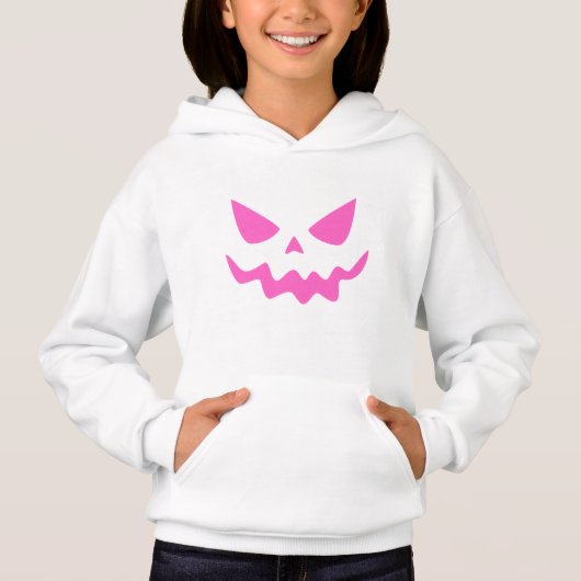 White Hoodie with Pink Ghost Face – Cozy & Cute  (正面)