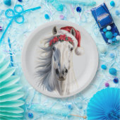 White Horse Christmas Paper Plate ペーパープレート (パーティー)