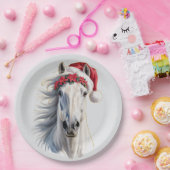 White Horse Christmas Paper Plate ペーパープレート (パーティー)