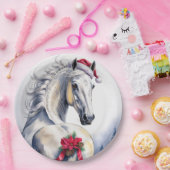White Horse Christmas Paper Plate ペーパープレート (パーティー)
