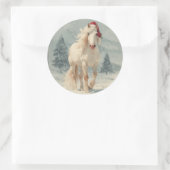 White Horse Christmas Sticker ラウンドシール (バッグ)