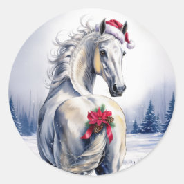 White Horse Christmas Sticker ラウンドシール