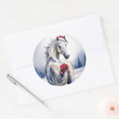 White Horse Christmas Sticker ラウンドシール (封筒)