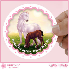 White Horse Foal Birthday Party Favor Thank You ラウンドシール