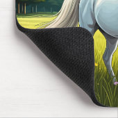 White horse standing in a field of grass マウスパッド (コーナー)
