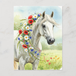 White Horse Wildflowers Watercolor Floral Postcard シーズンポストカード