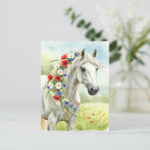 White Horse Wildflowers Watercolor Floral Postcard シーズンポストカード (スタンド正面)