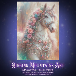 White Horse With Flowers Decoupage 薄葉紙