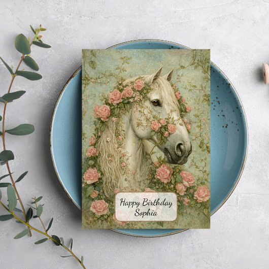 White Horse with Roses カード
