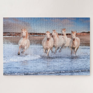White Horses Galloping On Beach Nature ジグソーパズル