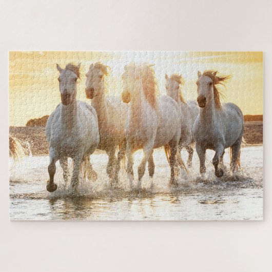White Horses On Beach at Sunset ジグソーパズル (横)