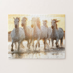 White Horses On Beach at Sunset ジグソーパズル