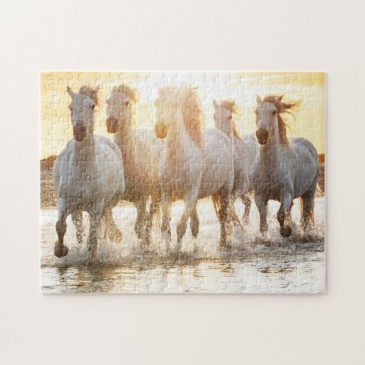White Horses On Beach at Sunset ジグソーパズル (横)