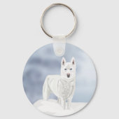 White Husky against Snow Scene キーホルダー (裏面)