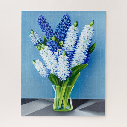 White Hyacinths in a Glass Vase on Blue ジグソーパズル (縦)