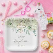 White Hydrangea Baptism ペーパープレート (パーティー)