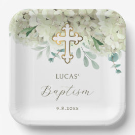 White Hydrangea Baptism ペーパープレート