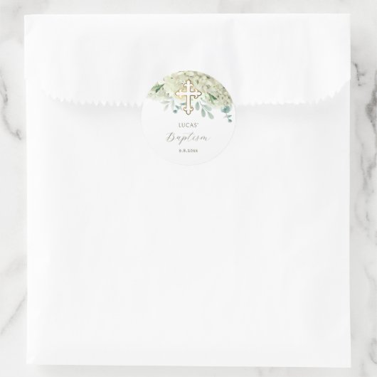 White Hydrangea Baptism Sticker ラウンドシール (バッグ)