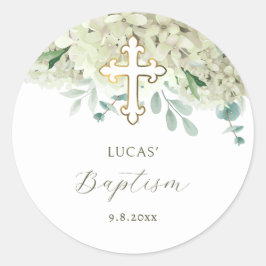 White Hydrangea Baptism Sticker ラウンドシール