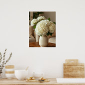 White Hydrangea Bouquet in Vase – Elegant Floral ポスター (キッチン)