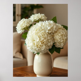 White Hydrangea Bouquet in Vase – Elegant Floral ポスター
