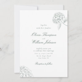 White Hydrangea Green Wedding Invitation 招待状