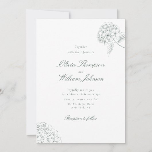 White Hydrangea Green Wedding Invitation 招待状 (正面)