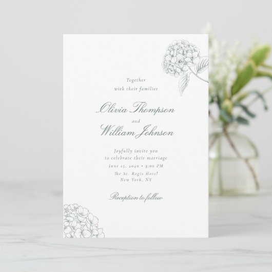 White Hydrangea Green Wedding Invitation 招待状 (スタンド正面)