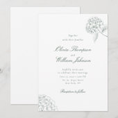 White Hydrangea Green Wedding Invitation 招待状 (正面/裏面)