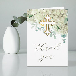 White Hydrangea Holy Cross Religious Thank You カード