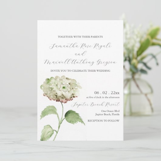 White Hydrangea Wedding Invitation Invitations 招待状 (スタンド正面)