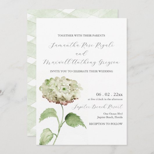 White Hydrangea Wedding Invitation Invitations 招待状 (正面/裏面)