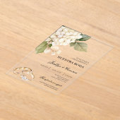 White Hydrangea with ring Spanish Wedding アクリル招待状 (レイダウン)