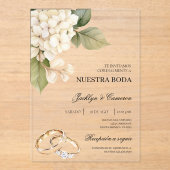 White Hydrangea with ring Spanish Wedding アクリル招待状 (正面)