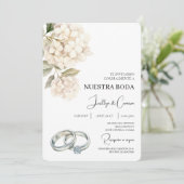 White Hydrangea with ring Spanish Wedding 招待状 (スタンド正面)