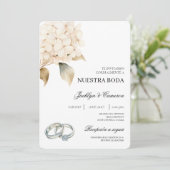 White Hydrangea with ring Spanish Wedding 招待状 (スタンド正面)