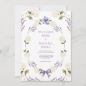 White Hydrangeas Purple Floral Elegant Wedding 招待状 (正面)