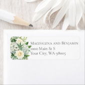 White Hydrangeas Roses Flowers Greenery Wedding ラベル (インサイチュ)