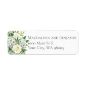 White Hydrangeas Roses Flowers Greenery Wedding ラベル (正面)