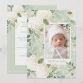 White Hydrangeas Vintage Baby Birth Announcement 招待状 (正面/裏面)