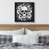 White Ink Floral Skull Gothic Wall Canvas キャンバスプリント (インサイチュ (寝室))