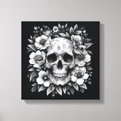 White Ink Floral Skull Gothic Wall Canvas キャンバスプリント (正面)