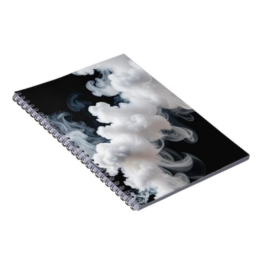 White Ink Swirl on Black Abstract Notebook ノートブック (右側)