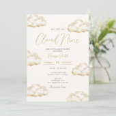 White Ivory Cloud Nine Baby Shower Party 招待状 (スタンド正面)