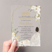 White Ivory Floral Brown Princess Gold Quinceanera アクリル招待状 (インサイチュ (ポータブル))
